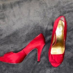 Red satin heels